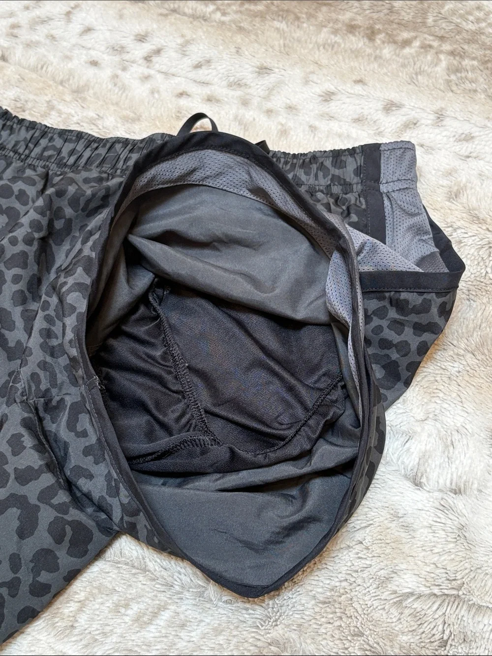 Nike Women's Black & Charcoal Leopard Print Athletic Shorts, Size XS